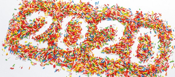 Creative Happy New 2020 Year. Colorful number shape with bright